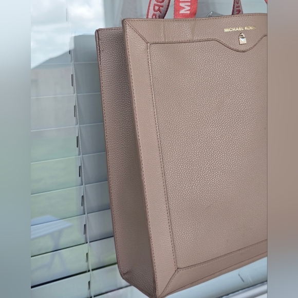 Michael Kors Rose Gold Tote HandBag Pink White Top Handle Women Leather - Picture 7 of 16